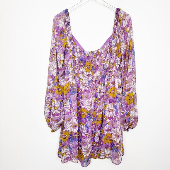 NWT Nasty Gal Plus Size Lilac Floral Lace Up Skater Dress 16 - Picture 3 of 6